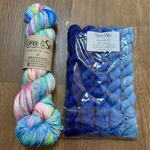 Three By The Sea Designs - Hand-Dyed Yarn Skein and Blue Mini Fade Set